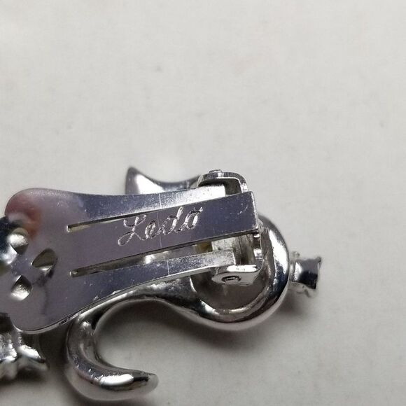 Vintage Ledo Rhinestone Clip On Earrings, Silver Tone 50s 60s Sparkle, Estate - Picture 4 of 7